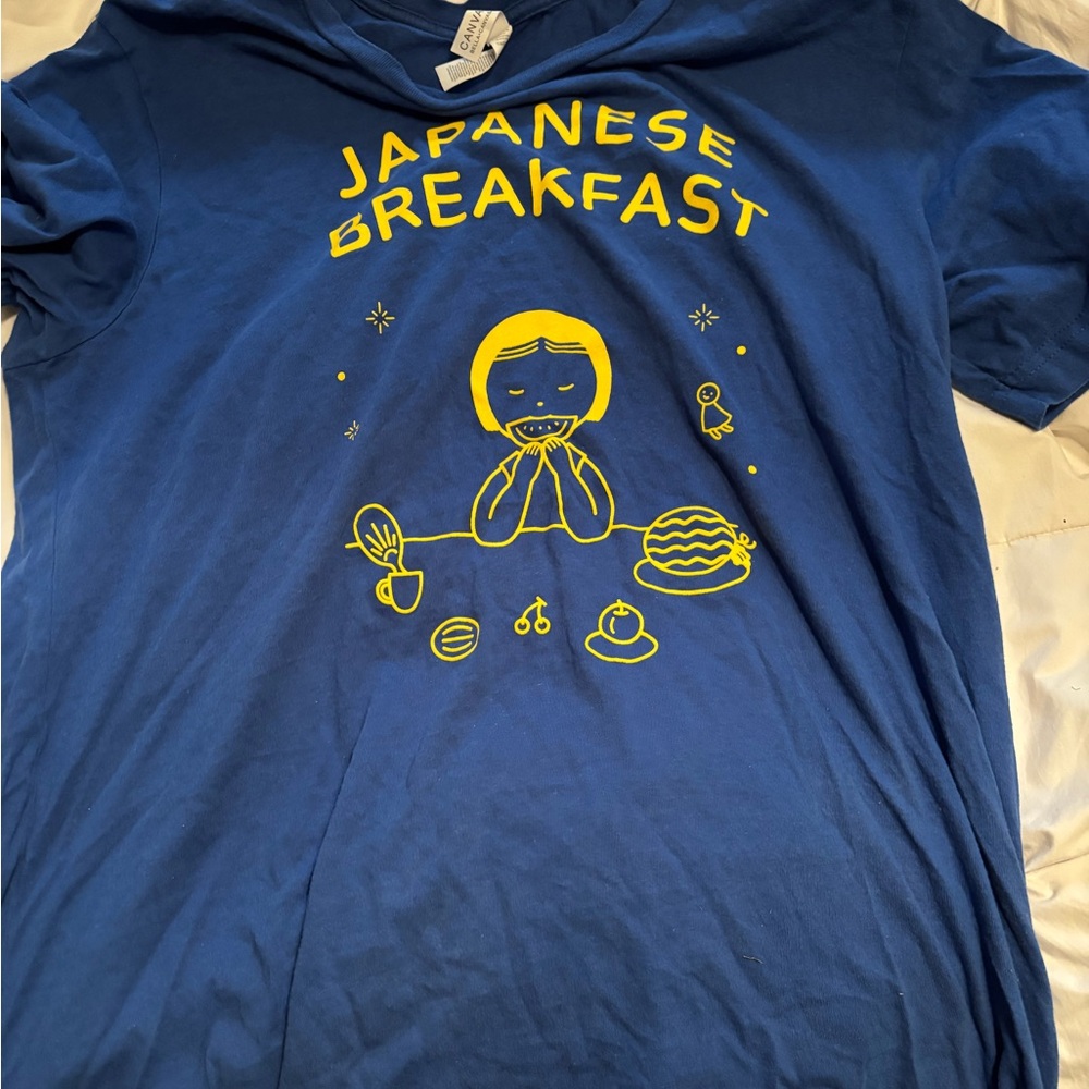 Japanese Breakfast Blue Graphic T-Shirt with Yellow Print